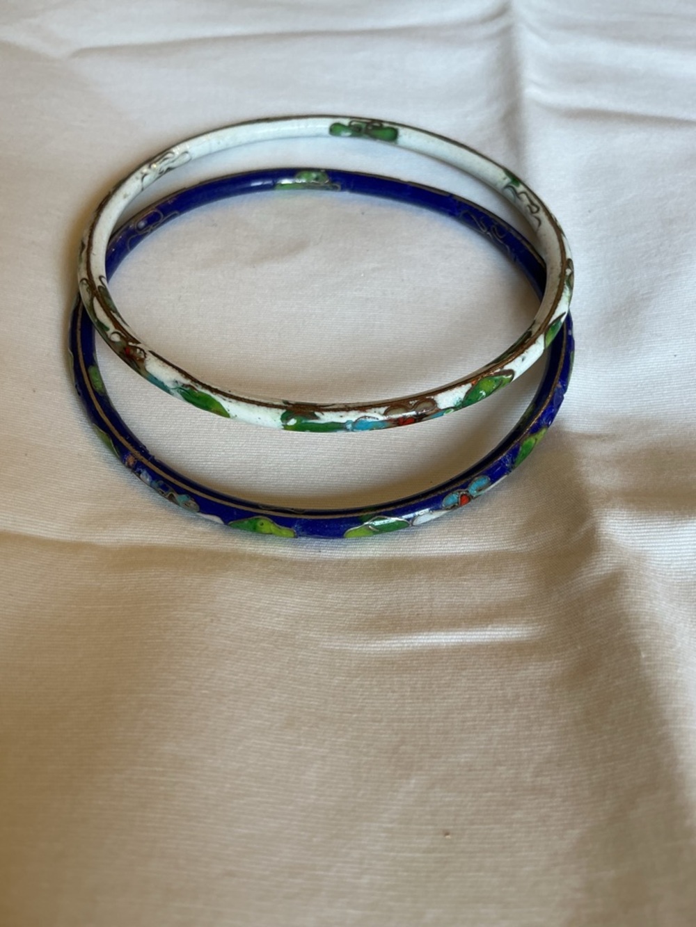 Enamel Floral Cloisonné Bangle Bracelets - Blue & White